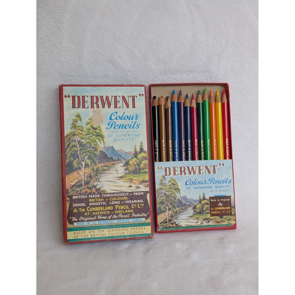 Derwent Colour Pencils Vintage Set Series 19 British Made Boxed 12 Pencils